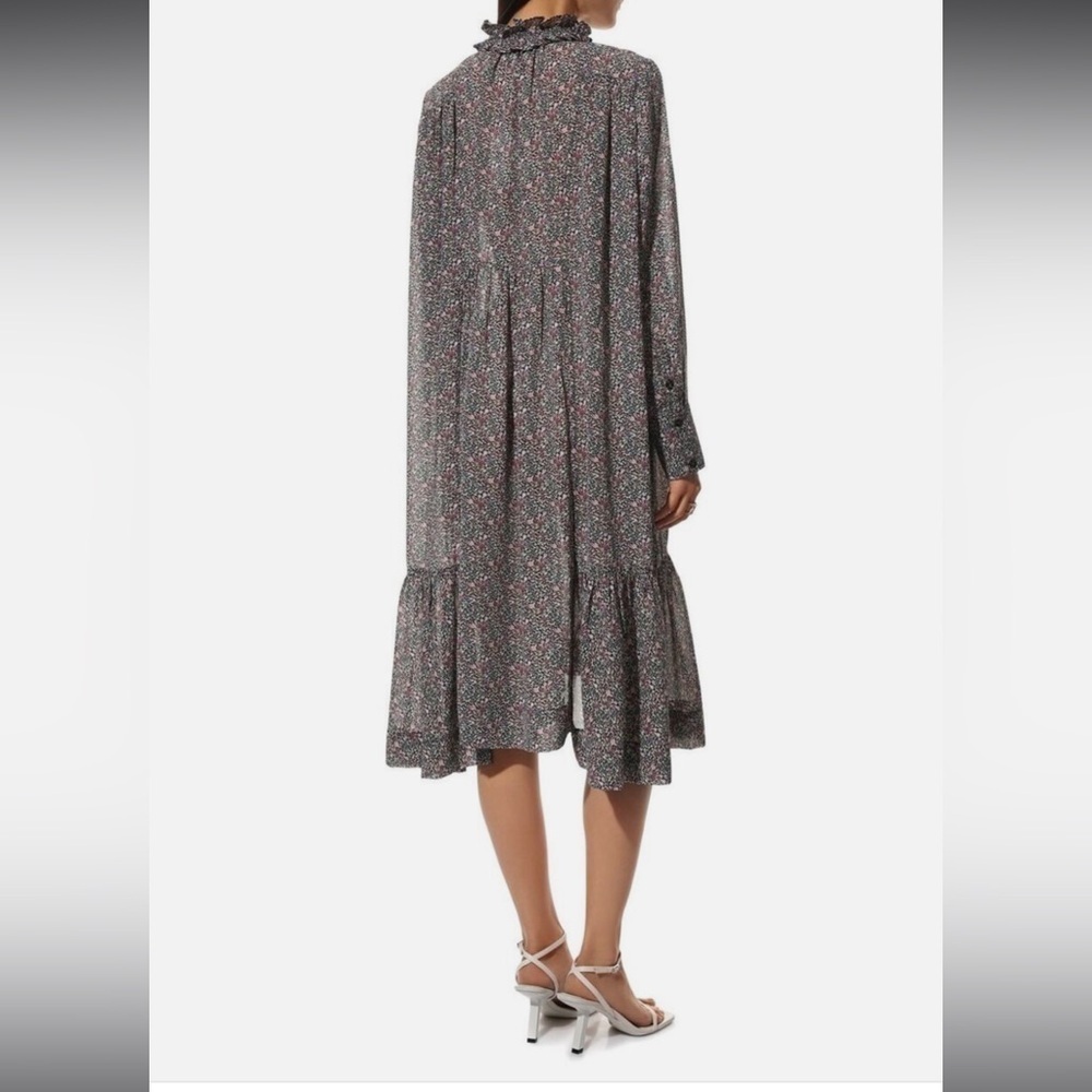 GANNI Ruffled Crepe Floral Print Midi Dress in Moonlight Mauve Size 36 / US 4 - Picture 10 of 16